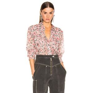 Isabel Marant Etoile Emelina Top Red Floral Size XS Button Front Western French